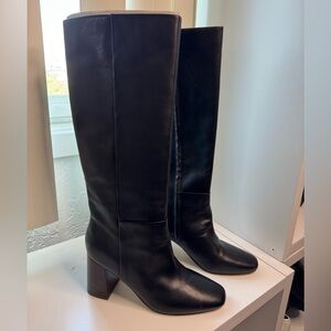 Calvin Klein. Black Leather Knee-High Boots